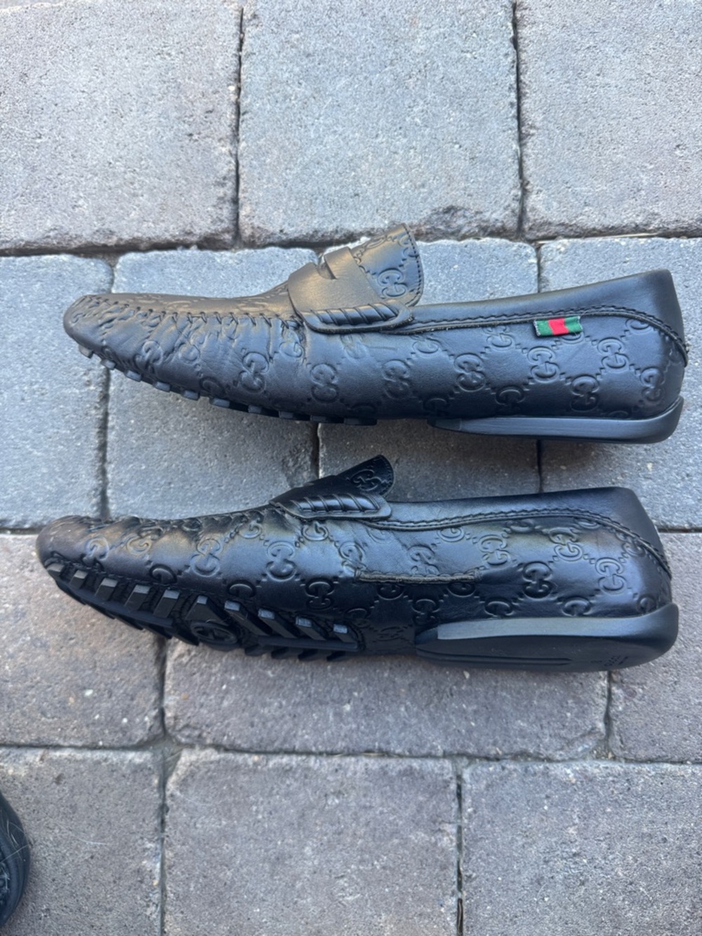 Gucci Black Embossed GG Leather Penny Loafers - Picture 5 of 10